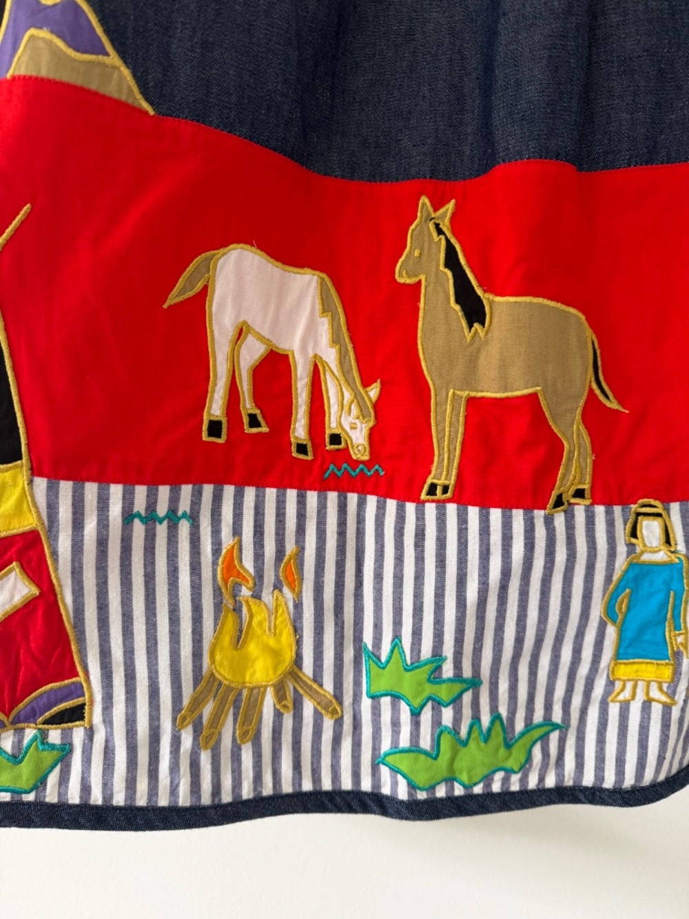 Vintage Southern Image Southwest Western Applique Denim Midi Skirt Artsy Novelty - Picture 3 of 8
